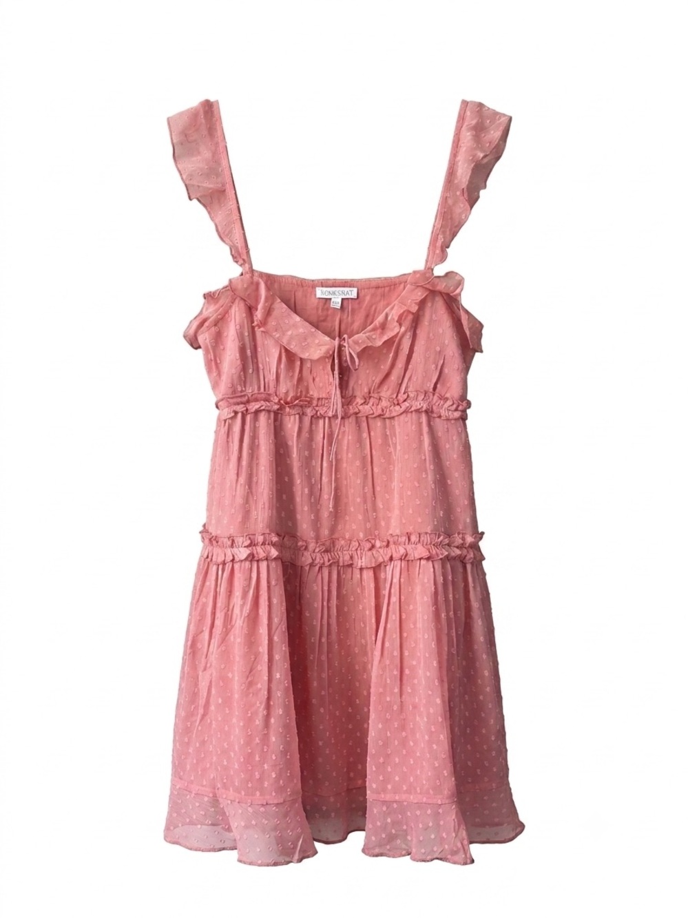 Women’s Pink Mini Dress Swiss Dot Ruffle Size S Boho Vacation